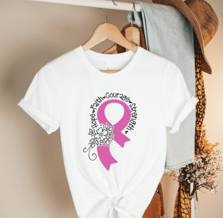 Breast Cancer Ribbon: Hope * Faith * Courage * Strength