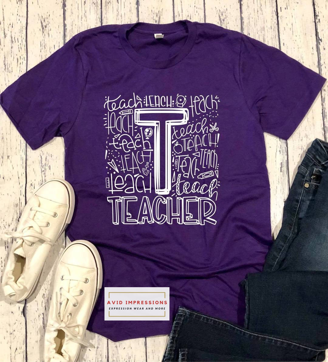 Teachers Typography in White or Black Lettering