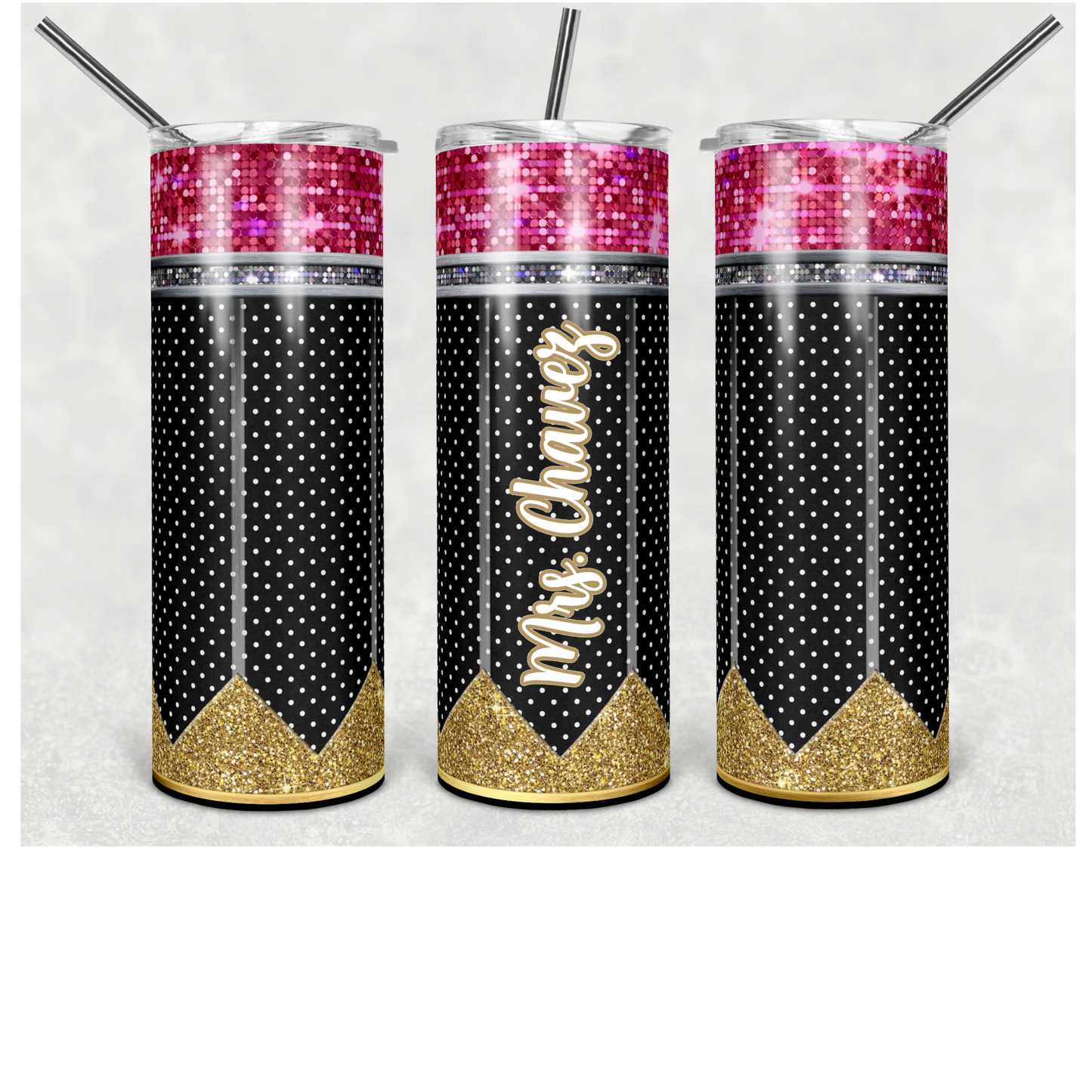 Polka Dot Pencil Tumbler with Personalization