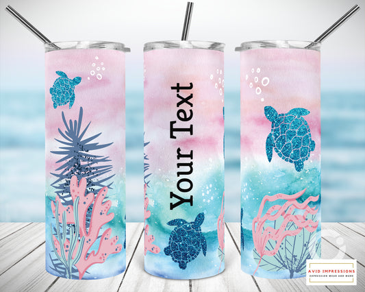 Watercolor Glitter Turtle Tumbler with Personalization