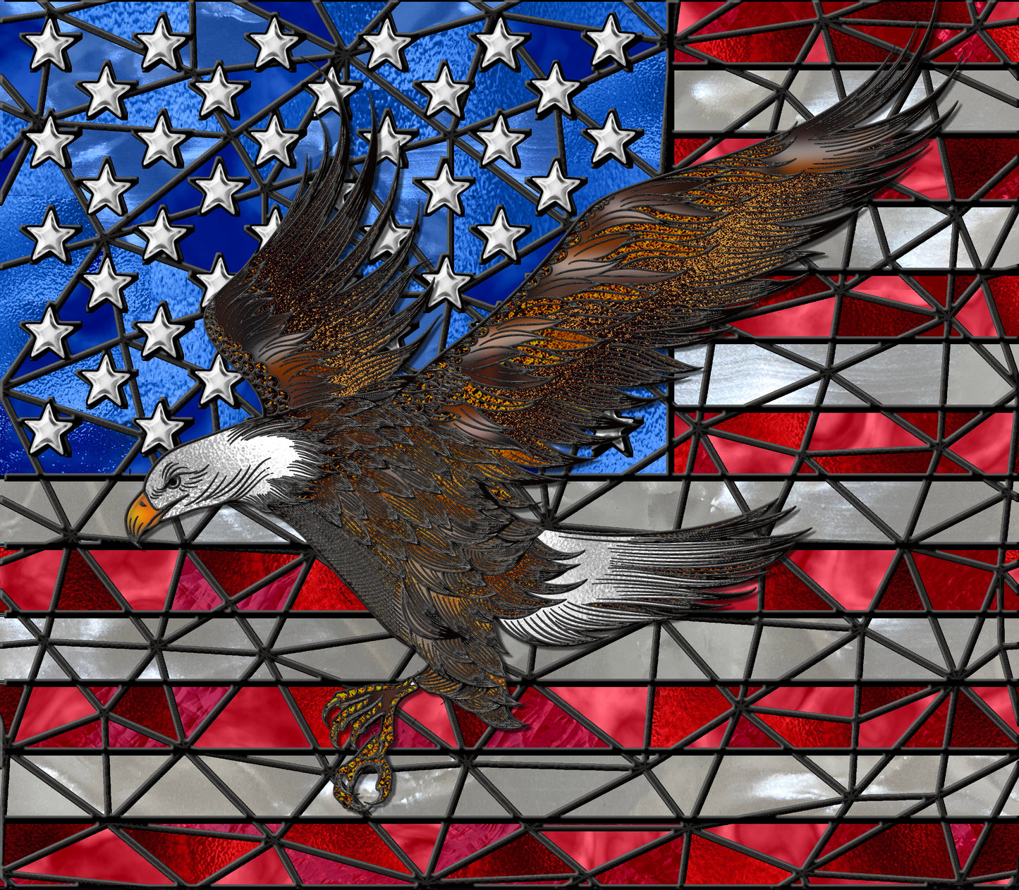 Stained Glass American Flag with Eagle